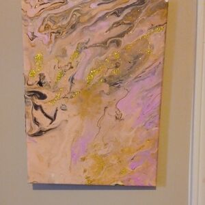 Abstract Marble Painting with Gold Accents